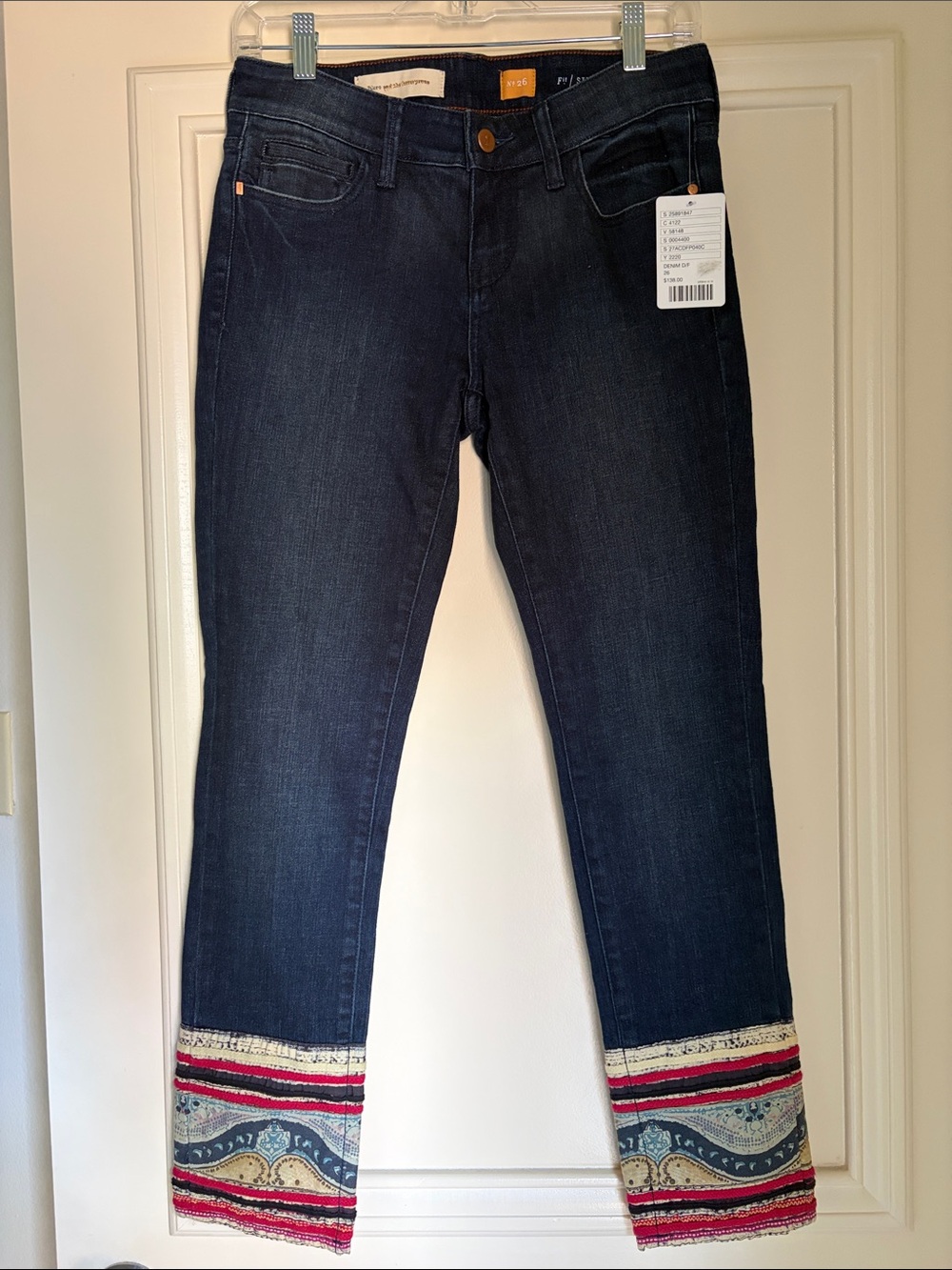 NWT Anthropologie Embroidered Hem Dark Blue Women’s Jeans